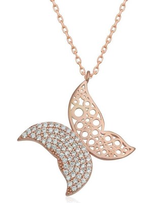 Cey jewelry Gümüş Rose Kelebek Kadın Kolye