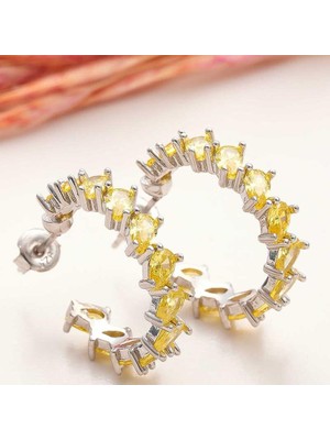 Cey jewelry Gümüş Sarı Taşlı Damla Çivili Kadın Küpe