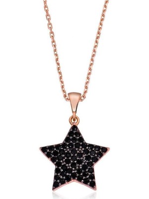 Cey jewelry Gümüş Siyah Taşlı Yıldız Bayan Kolye