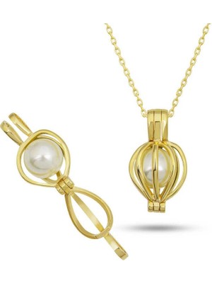 Cey jewelry Gümüş Gold Beyaz Incili Kadın Kolye