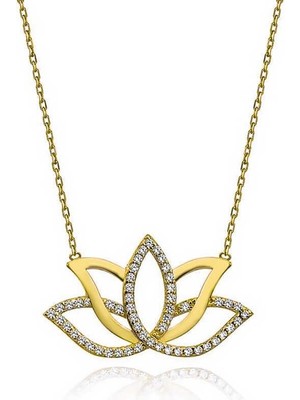 Cey jewelry Gümüş Gold Lotus Çiçeği Kadın Kolye