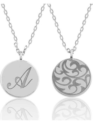 Cey jewelry Gümüş Arkası Desenli Harfli Plaka Kolye