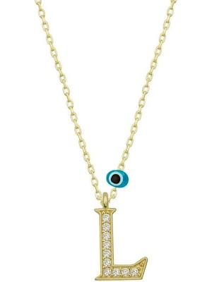 Cey jewelry Gümüş Nazar Gold L Harfi Kadın Kolye