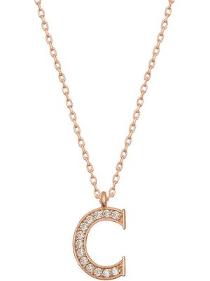 Cey jewelry Gümüş Rose C Harfi Kadın Kolye
