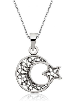 Cey jewelry Gümüş Ay Yıldız Bayan Kolye
