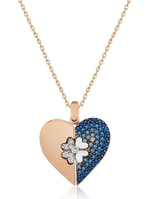 Cey jewelry ​gümüş Rose Kalpli Yonca Bayan Kolye