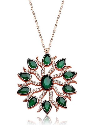Cey jewelry Gümüş Yeşil Güneş Bayan Kolye