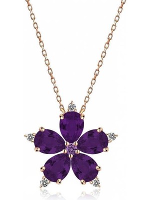 Cey jewelry Gümüş Rose Mor Kamelya Çiçeği Kolye
