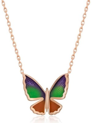 Cey jewelry Gümüş Rose Minimal Kelebek Bayan Kolye