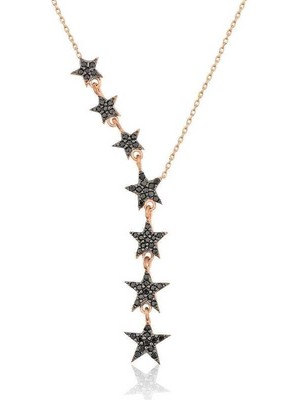 Cey jewelry Gümüş Siyah Kayan Yıldızlar Bayan Kolye