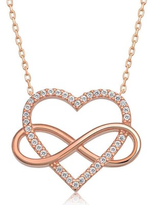 Cey jewelry Gümüş Rose Kalpli Sonsuzluk Kadın Kolye