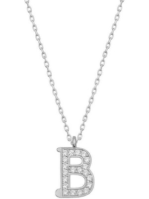 Cey jewelry Gümüş Rodyum B Harfi Kadın Kolye