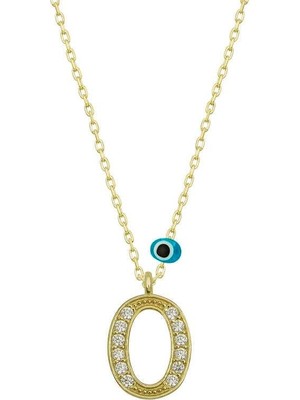 Cey jewelry Gümüş Nazar Gold O Harfi Kadın Kolye