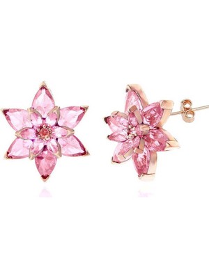 Cey jewelry Gümüş Rose Pembe Lotus Çiçeği Çivili Kadın Küpe