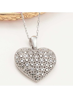Cey jewelry Gümüş Bombeli Kalp Kadın Kolye