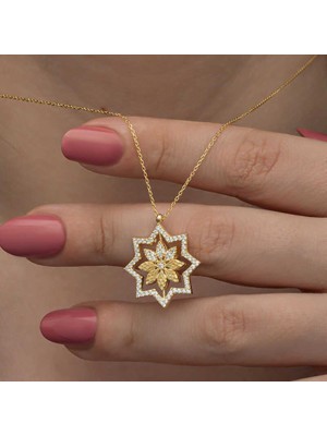 Cey jewelry Gümüş Gold Kar Tanesi Kadın Kolye