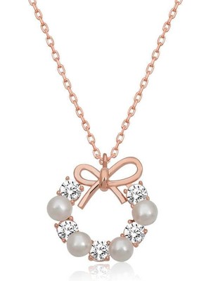 Cey jewelry Gümüş Rose Inci Kurdele Kadın Kolye