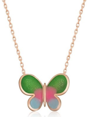 Cey jewelry Gümüş Rose Minimal Kelebek Bayan Kolye