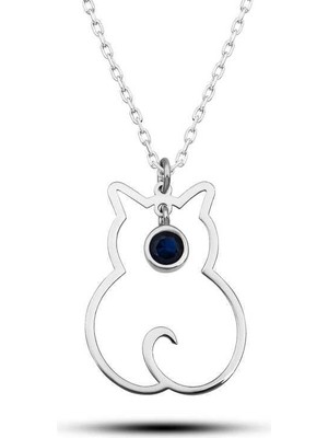Cey jewelry Gümüş Eylül Ayı Doğum Taşı Kedi Kadın Kolye