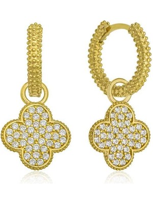 Cey jewelry Gümüş Halka Yonca Bayan Küpe