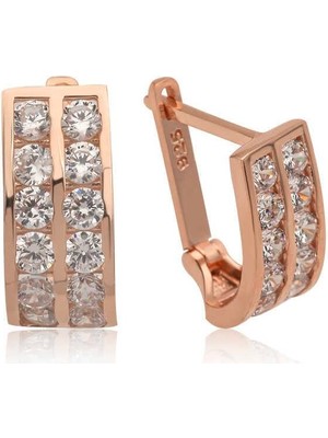 Cey jewelry Gümüş Çift Sıra Beyaz Taşlı J Kadın Küpe