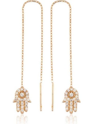 Cey jewelry Gümüş Zincirli Fatma Ana Eli Küpe