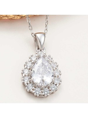 Cey jewelry Gümüş Damla Zirkon Taşlı Kadın Kolye
