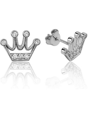 Cey jewelry Gümüş Kraliçe Tacı Çivili Küpe