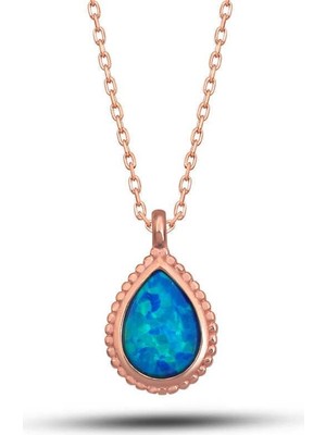 Cey jewelry Gümüş Rose Damla Mavi Opal Taşlı Kadın Kolye