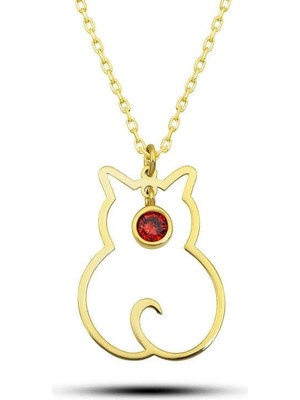 Cey jewelry Gümüş Ocak Ayı Doğum Taşı Kedi Kadın Kolye
