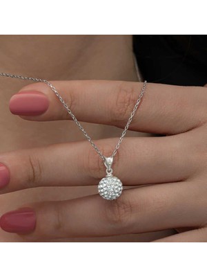 Cey jewelry Gümüş Beyaz Kristal Taşlı Kadın Kolye