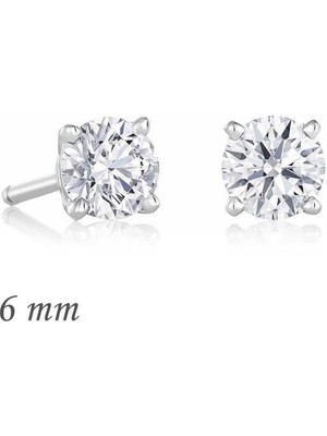 Cey jewelry Gümüş Yuvarlak Tek Taş Zirkon Küpe - 6 Mm.