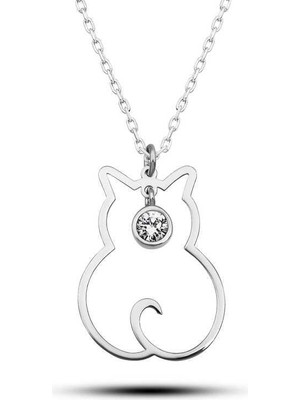 Cey jewelry Gümüş Nisan Ayı Doğum Taşı Kedi Kadın Kolye