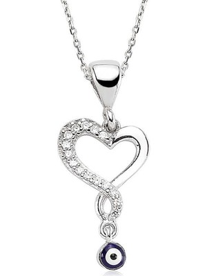 Cey jewelry Gümüş Nazarlı Bayan Kalp Kolye