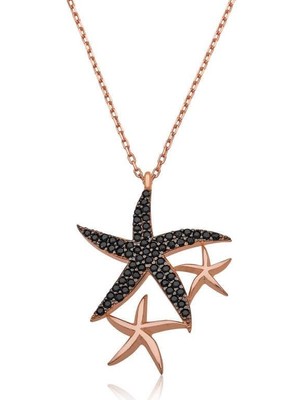 Cey jewelry ​gümüş Siyah Taşlı Deniz Yıldızları Bayan Kolye