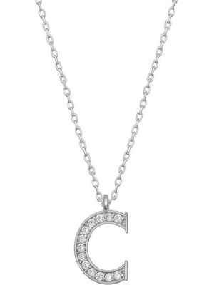 Cey jewelry Gümüş Rodyum C Harfi Kadın Kolye