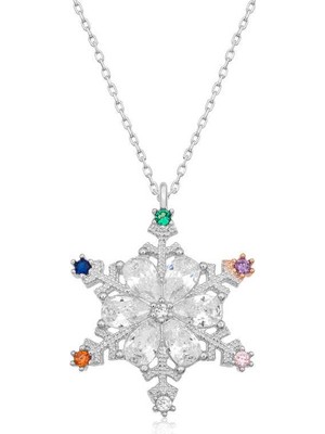 Cey jewelry Gümüş Renkli Taşlı Kar Tanesi Kadın Kolye