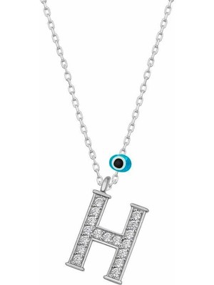 Cey jewelry Gümüş Nazar Rodyum H Harfi Kadın Kolye
