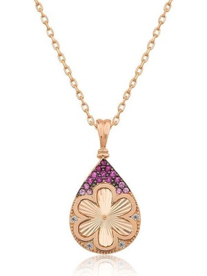 Cey jewelry Gümüş Rose Damla Çiçek Bayan Kolye