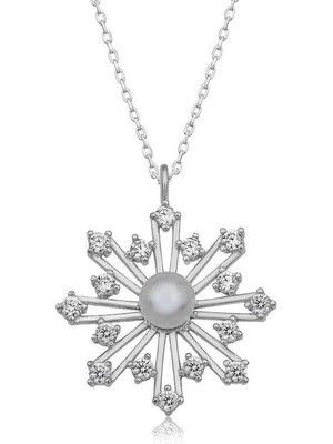 Cey jewelry Gümüş Incili Kar Tanesi Kadın Kolye