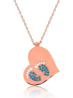 Cey jewelry Gümüş Kalpli Ayak Izi Bayan Kolye