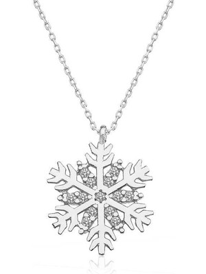 Cey jewelry Gümüş Rodyum Kar Tanesi Bayan Kolye