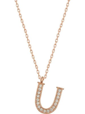 Cey jewelry Gümüş Rose U Harfi Kadın Kolye