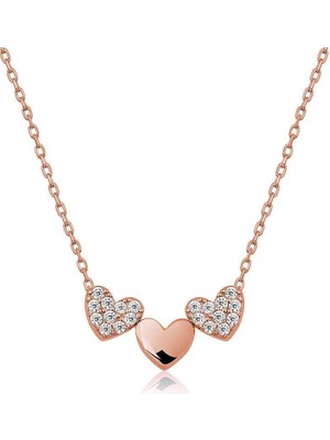 Cey jewelry Gümüş Rose Üç Kalp Bayan Kolye