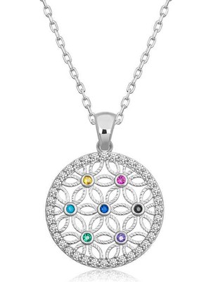 Cey jewelry Gümüş Renkli Taşlı Yaşam Çiçeği Kadın Kolye
