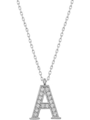 Cey jewelry Gümüş Rodyum A Harfi Kadın Kolye