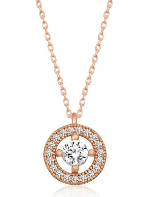 Cey jewelry Gümüş Rose Minimal Yuvarlak Tektaş Bayan Kolye