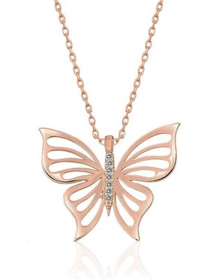 Cey jewelry ​gümüş Rose Bahar Kelebeği Bayan Kolye