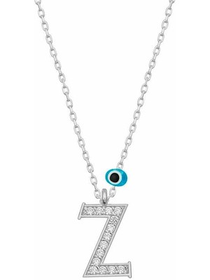 Cey jewelry Gümüş Nazar Rodyum Z Harfi Kadın Kolye