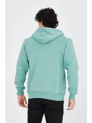 Unisex Tam Fermuarlı Kapşonlu  Sweatshirt - Mint Yeşili